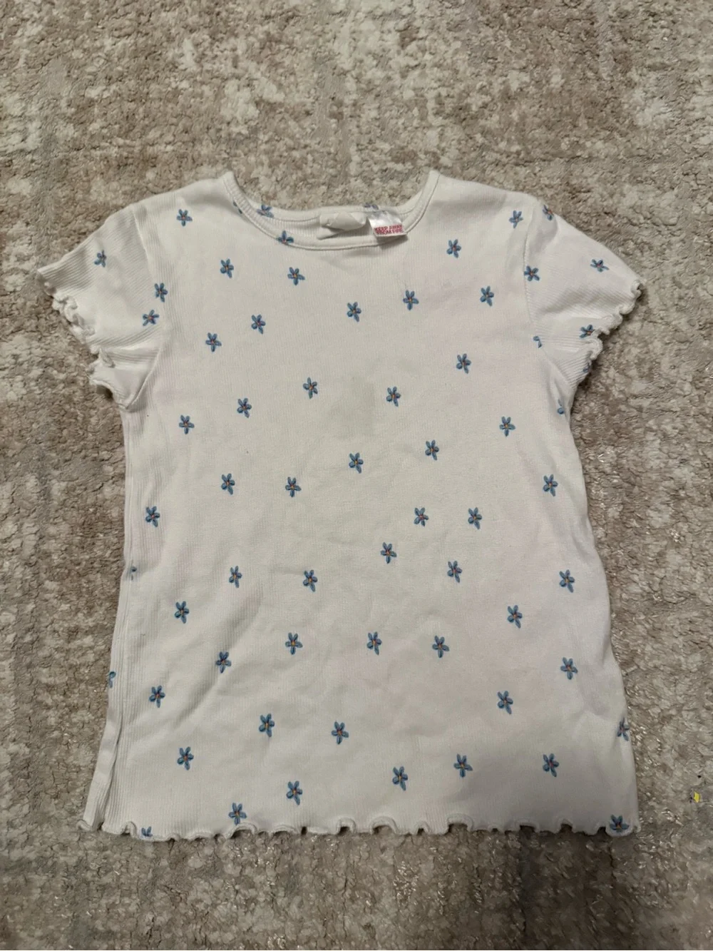 Zara Cream Short Sleeve Tee with Small Blue Flower Embroidery size 3/4